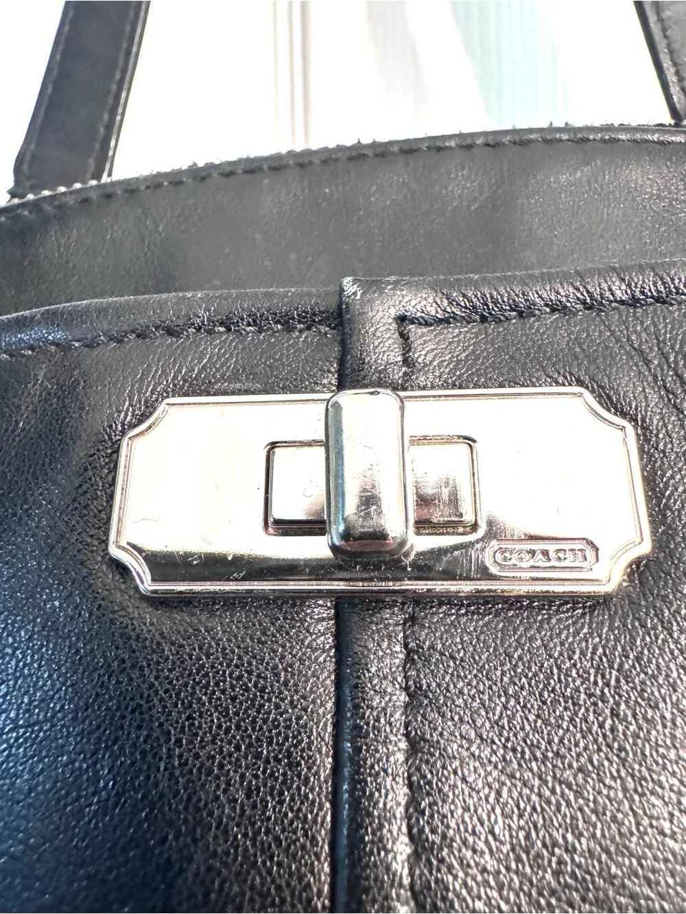 Coach Chelsea Jayden Black Leather Satchel with Silver Turnlock
